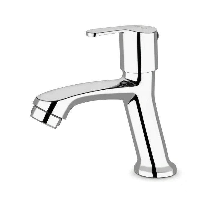 TOYO SA-52206 Angular Pillar Cock | Premium Solid Brass Construction | Chrome Table-Mounted Basin Faucet with Geometric Body, Inbuilt Base Flange & Operating Handle