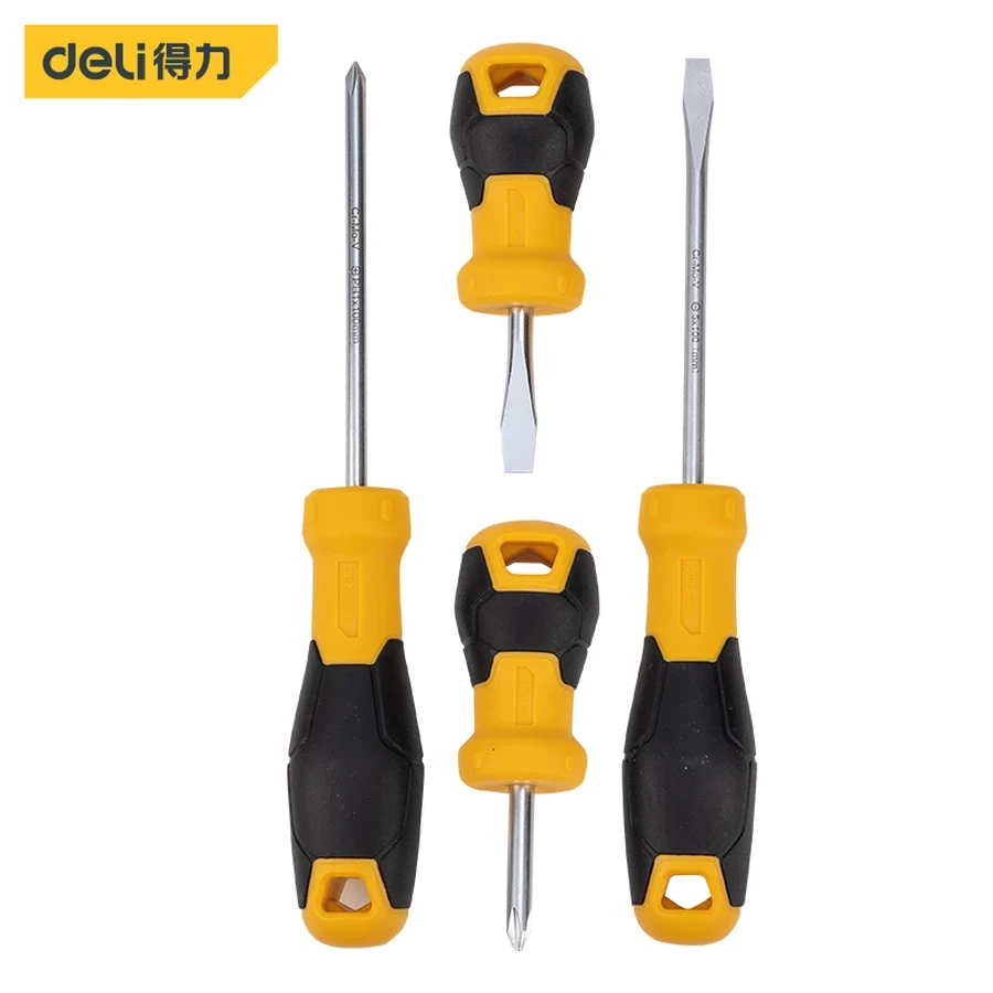 DL3501 4-Piece Essential Screwdriver Set - Slotted & Phillips Assortment, High-Visibility Yellow Handles, Durable for Quick Home Repairs