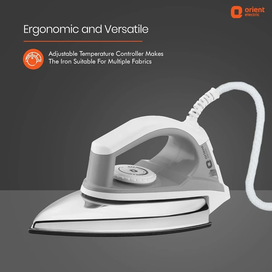 Orient Enduro Dry Iron 1000W - Stainless Steel Soleplate, Variable Temperature Control, Ideal for Home Use and Delicate Fabrics (Black)