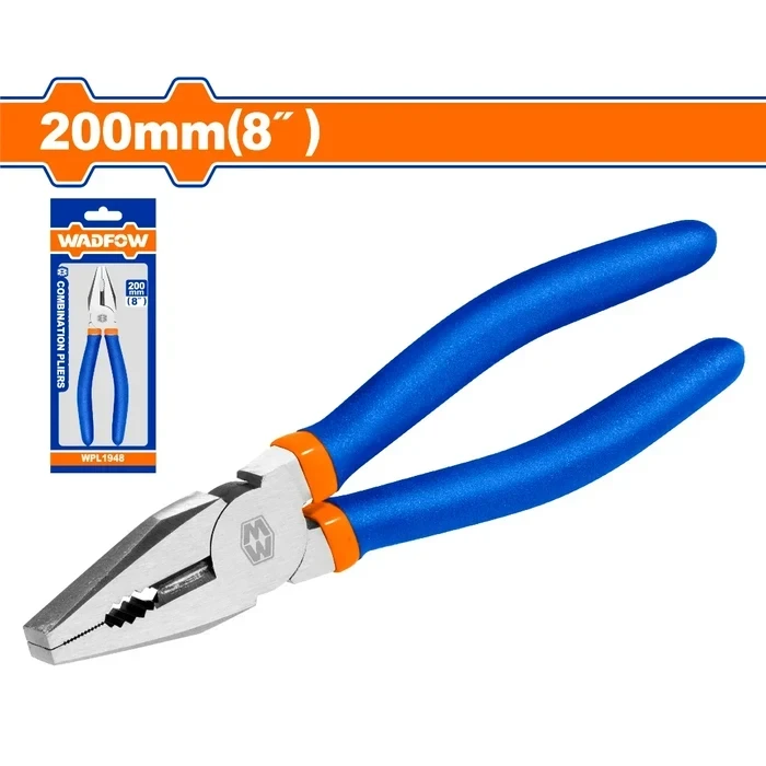 Wadfow 8" / 200mm Professional Combination Pliers | Heavy-Duty Forged Steel Linesman Tool with Polish & Anti-Rust Oil Coating & Ergonomic Non-Slip Handles | WPL1948