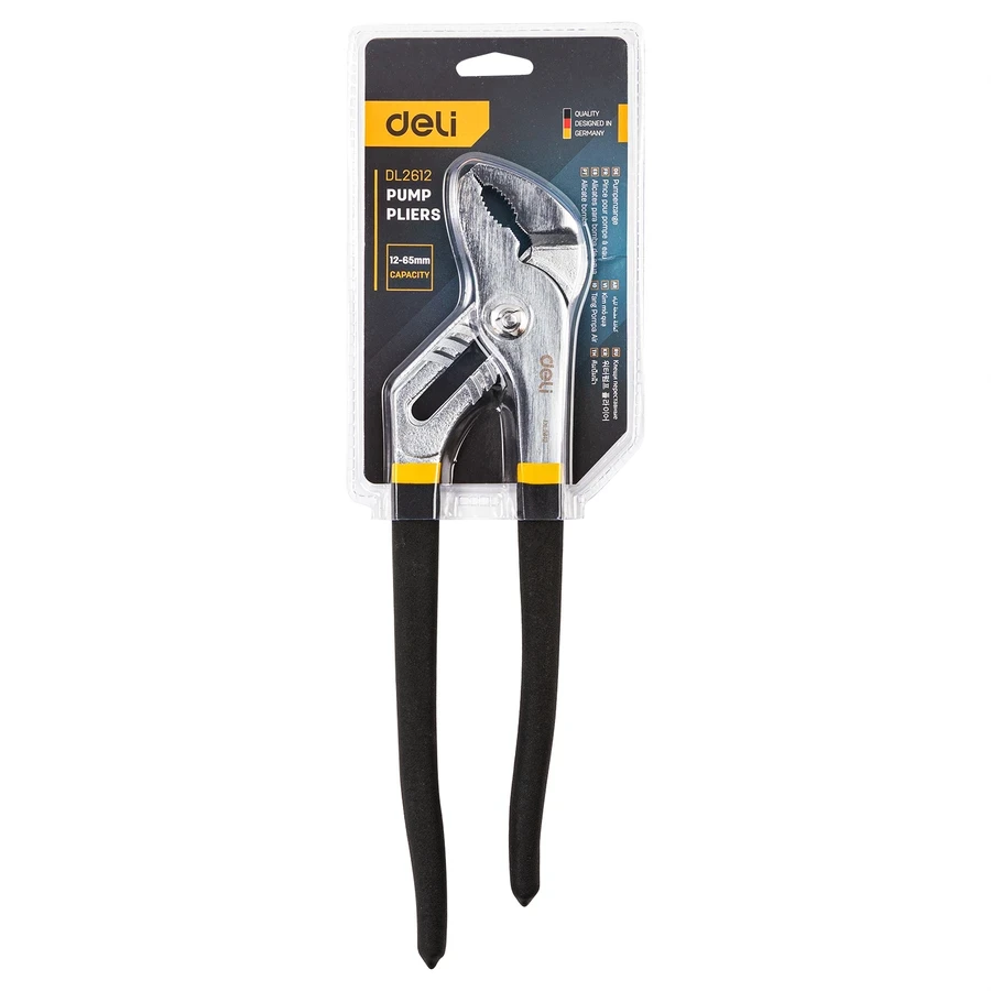 EDL2612 Professional Pump Pliers 12" - 7-Position Adjustment, Coarse Teeth Jaws for Non-Slip Grip, Durable Carbon Steel Construction (Black)
