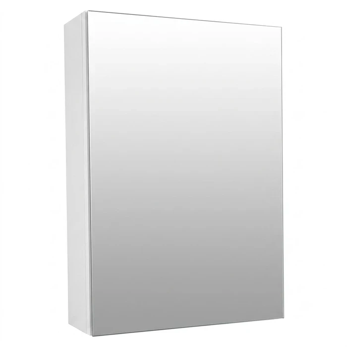 TOYO-4561 White PVC Mirror Cabinet | 18x24 Inch Waterproof Bathroom Storage Organizer | Premium Double-Coated Silver Mirror Panel with SS 304 Soft-Close Hinges Matrix