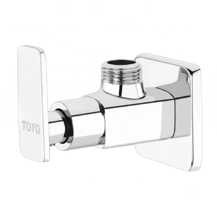 TOYO AQ-51904 Angle Valve | Full Solid Brass Construction | Premium Chrome Wall-Mounted Point-of-Use Water Isolation Stop Valve with Brass Operating Handle & Wall Flange