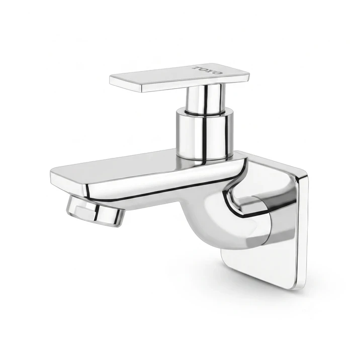 TOYO AQ-51901-B Bib Cock | Solid Brass Body & Handle | Premium Chrome Wall-Mounted Single Water Tap with Matching Finishing Wall Flange