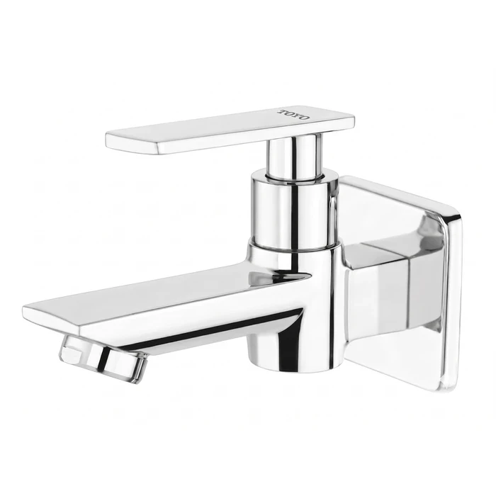 TOYO AQ-51902-A Long Body Bib Cock | Extended Reach Solid Brass Construction | Premium Chrome Wall-Mounted Single Water Tap with Brass Handle & Matching Wall Flange