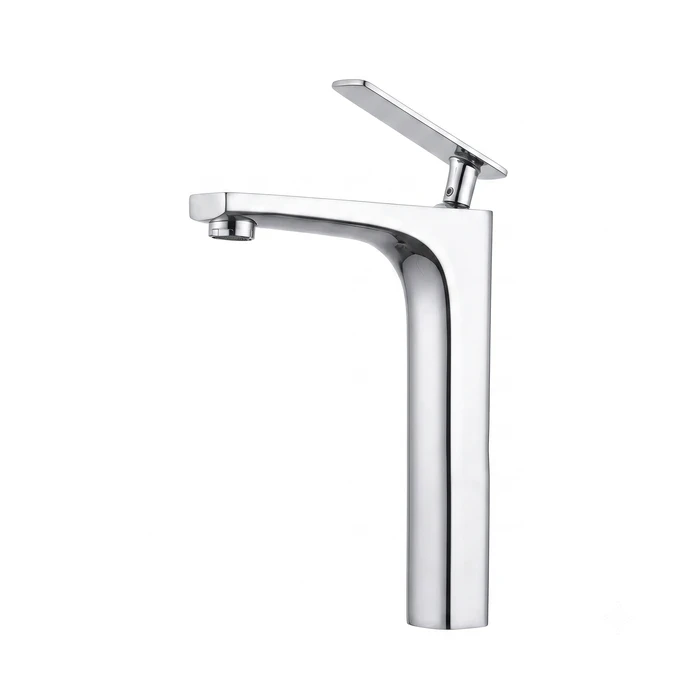 TOYO AQ-51909 S/L Basin Mixer Tall Body | High-Rise Vessel Sink Design | Toyo Premium Chrome Single Lever Hot & Cold Countertop Faucet with Long Spout & 600 mm Braided Connecting Hoses