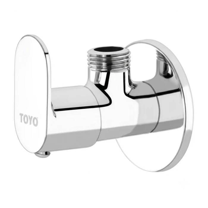 TOYO CO-52104 Angle Valve | Solid Brass Construction | Premium Chrome Wall-Mounted Point-of-Use Water Isolation Stop Valve with Operating Handle & Matching Wall Flange