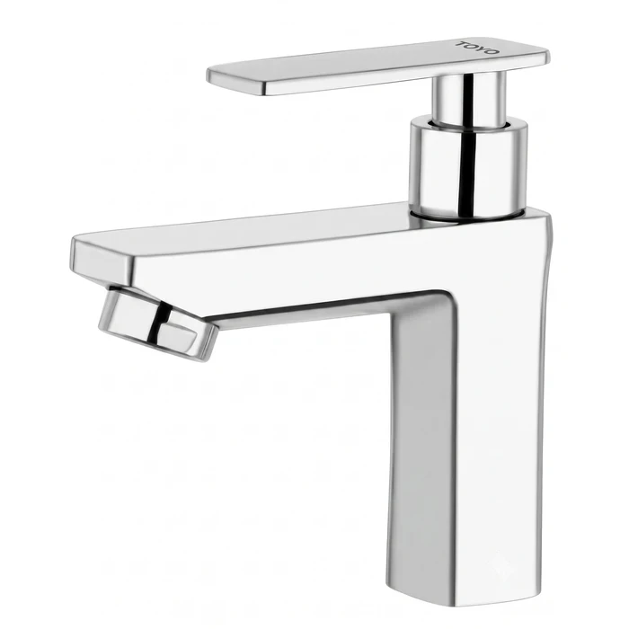 TOYO AQ-51906 Pillar Cock | Premium Solid Brass Construction | Chrome Deck-Mounted Single Water Basin Tap with Ergonomic Brass Handle