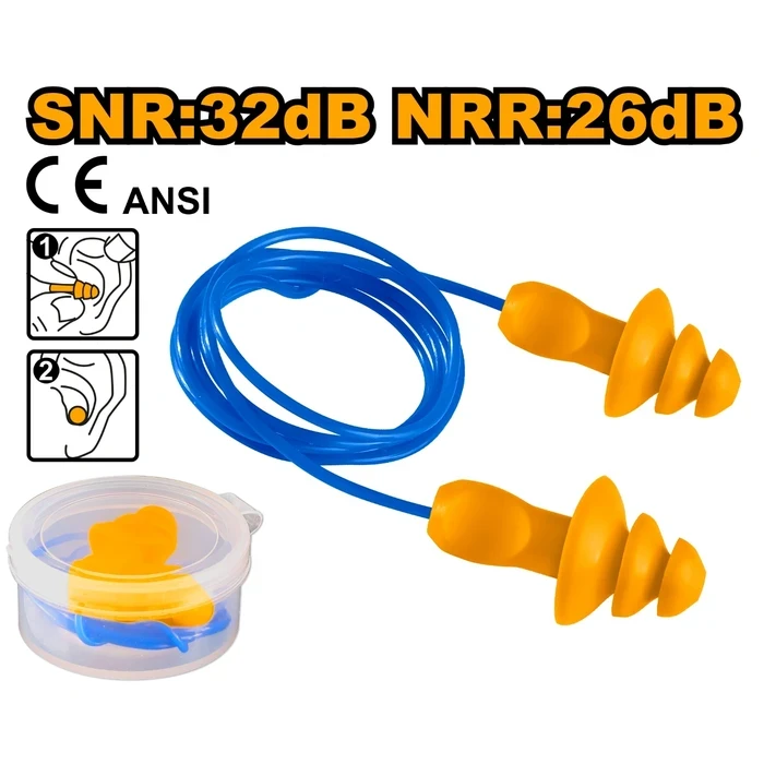 INGCO HEP3225 Reusable TPE Earplug | 32dB SNR & 26dB NRR Professional Hearing Protection | 3-Layer Moisture Resistant Industrial Safety Earplug | EN 352-2 Compliant