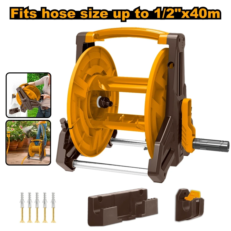 INGCO 40m Hose Reel | Aluminum Tube Bracket | Foldable Handle | HHR40122