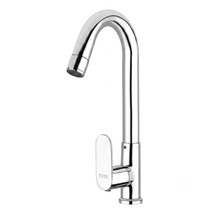 TOYO CO-52123 Swan Neck Faucet | Table Mounted Deck Design | Toyo Premium Chrome Faucet with Regular Swinging High-Arc Spout & Ergonomic Operating Handle