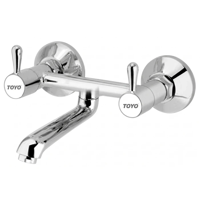 Toyo BE-51636 Wall Mixer Non-Telephonic | Solid Brass Body & Handles | Premium Chrome Dual line Shower Mixer with Connecting Legs & Wall Flanges