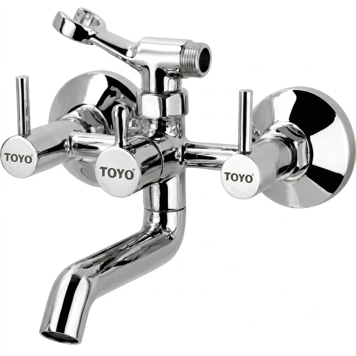 Toyo EC-51751 2-in-1 Wall Mixer | Solid Brass Body | Premium Chrome Dual Outlet Shower Valve with Hand Shower Provision, Clutch Diverter, Connecting Legs & Wall Flanges