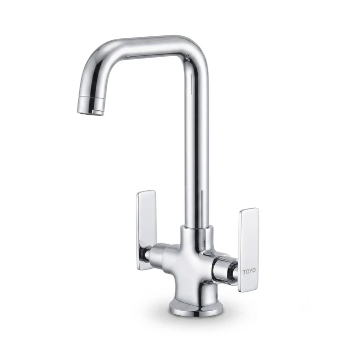 TOYO AQ-51922 Centre Hole Sink Mixer | Table Mounted Deck Design | Toyo Premium Chrome Kitchen Faucet with Long Extended Swinging Spout & 600 mm Braided Connecting Hoses