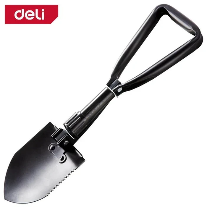 Deli Tools DL554001 Tri-Fold Shovel | 150mm Ultra-Compact Folding Carbon Steel Entrenching Spade for Camping & Emergency Kits