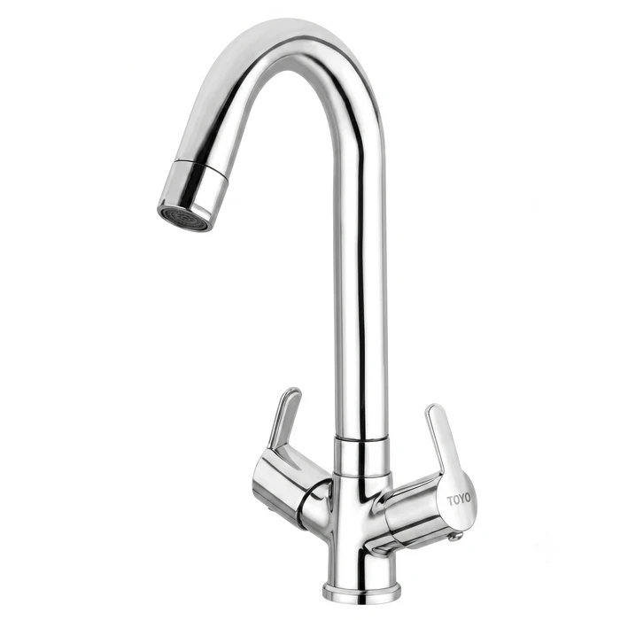 TOYO SA-52221 Centre Hole Sink Mixer | Table Mounted Deck Design | Toyo Premium Chrome Kitchen Faucet with Regular Swinging Spout & 600 mm Braided Connecting Hoses