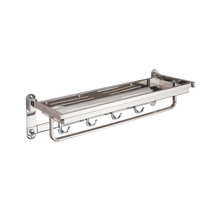 TOYO 3315 Foldable Towel Rack - 24 Inch Stainless Steel (SS) Wall-Mounted Shelf for Bathroom Storage