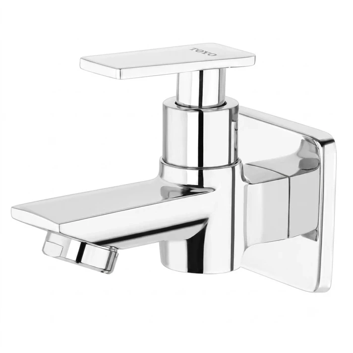 TOYO AQ-51901-A Bib Cock | Solid Brass Body & Handle | Premium Chrome Wall-Mounted Single Water Tap with Matching Finishing Wall Flange