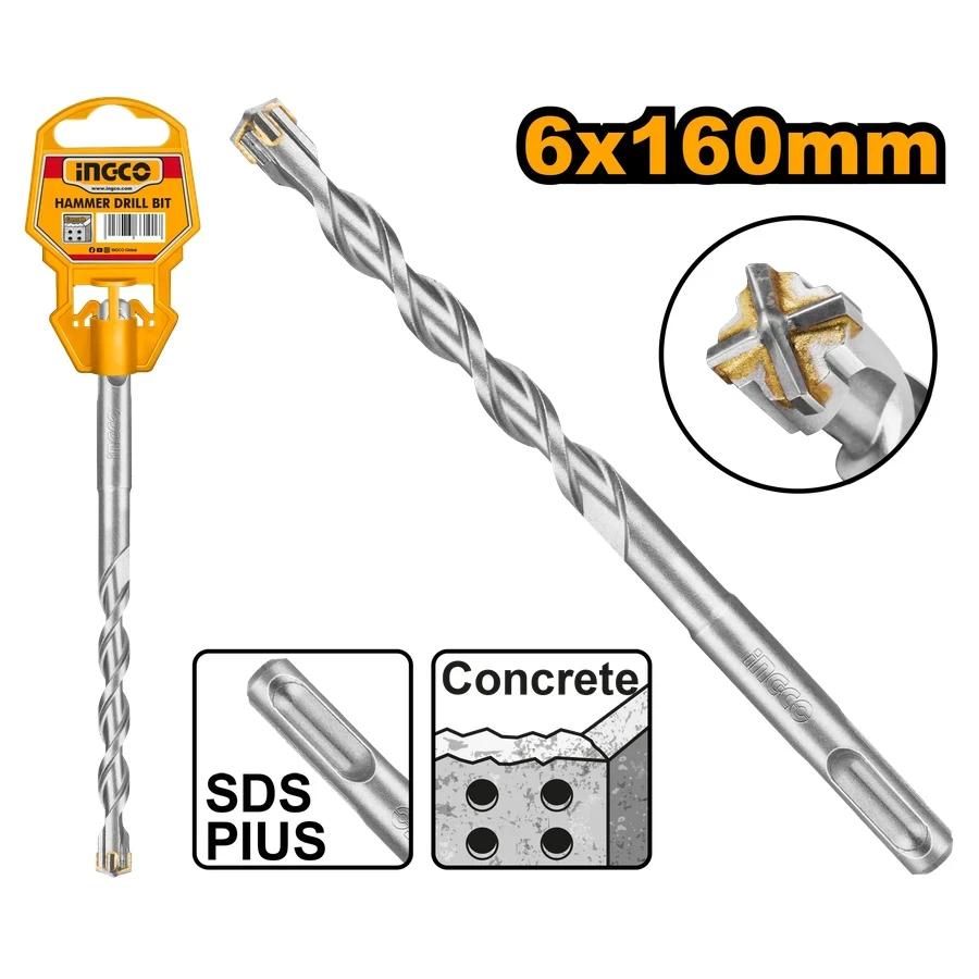 SDS Plus Hammer Drill Bit | DBH1210602C | 6mm x 160mm Cross Carbide Series