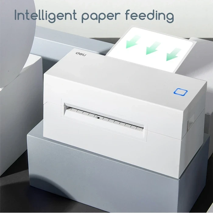 Deli 80mm High-Speed Wireless Direct Thermal Shipping Label Printer | 180mm/s USB & Bluetooth Barcode Printer with External Media Stand | E760DW