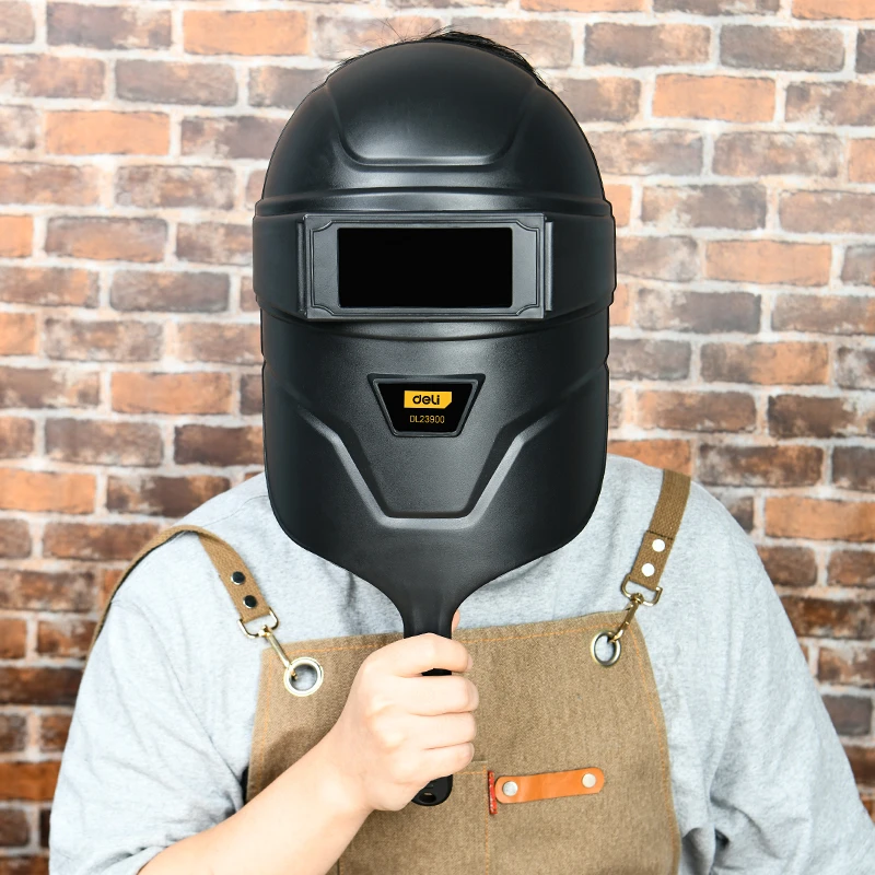 EDL23900 Handheld Welding Mask - Integrated Handle, Tempered Glass Lens, High-Strength PP, 320x220x140mm (Black)