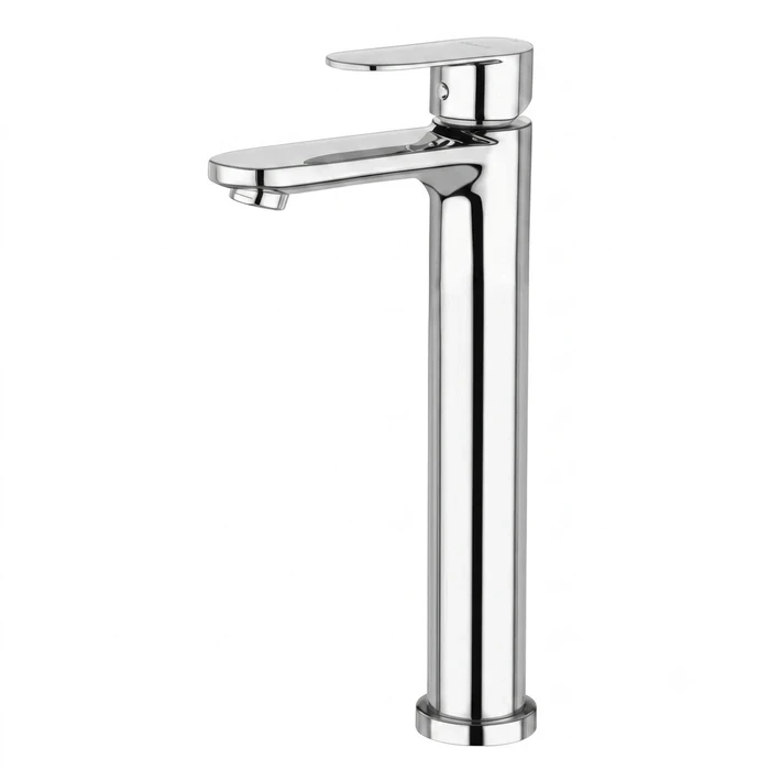TOYO CO-52109 S/L Basin Mixer Tall Body | High-Rise Vessel Sink Design | Premium Chrome Single Lever Hot & Cold Countertop Faucet with Long Spout, Inbuilt Brass Flange & 600 mm Braided Hoses