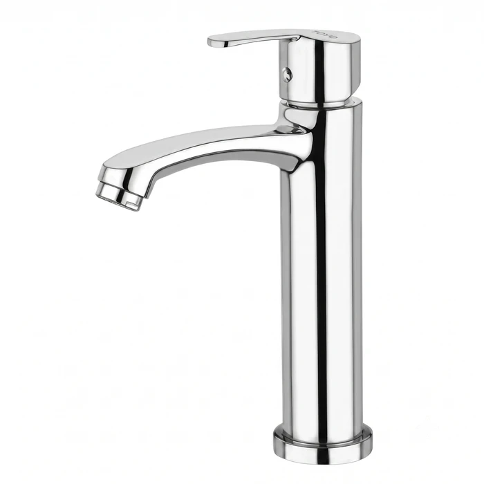 TOYO SA-52208 Single Lever Basin Mixer | Premium Solid Brass Construction | Chrome Table-Mounted Hot & Cold Washbasin Faucet with Long Spout, Inbuilt Flange Collar & 600 mm Braided Hoses