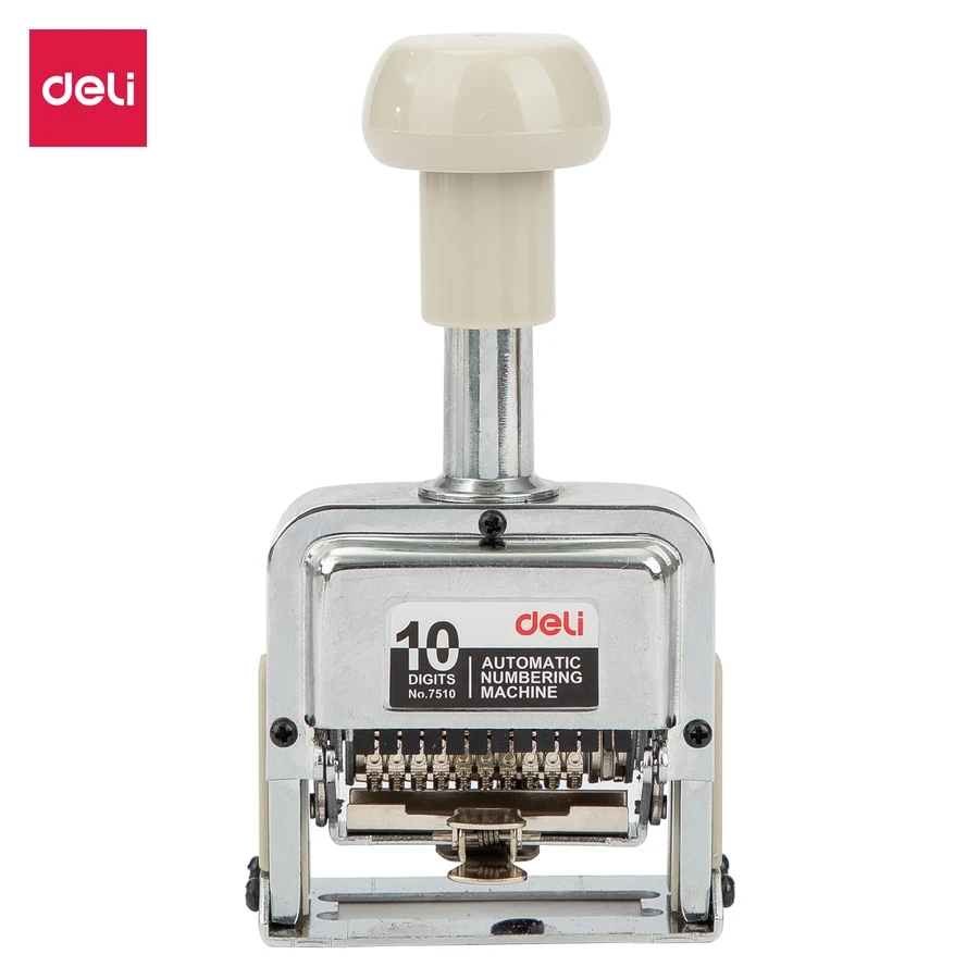 Deli Automatic Numbering Machine E7510 - 10 Digits, 5 mm Letter Height, Clear Number Marking, and Compact Storage Lock