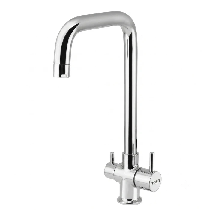 TOYO RU-51324 Swan Neck Faucet | Extended Table Mounted Deck Design | Toyo Premium Chrome Kitchen Tap with Long Extended Swinging High-Arc Spout & Single Operating Handle