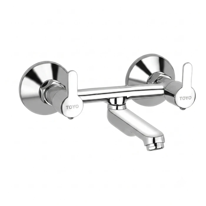 TOYO SA-52236 Wall Mixer Non-Telephonic | Heavy-Duty Solid Brass Core | Premium Chrome Wall-Mounted Hot & Cold Shower Valve with Connecting Brass Legs & Wall Flanges