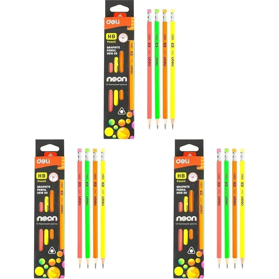 Deli Professional Neon Series Graphite Pencil | Easy Sharpening Basswood | Integrated Eraser | EU51600