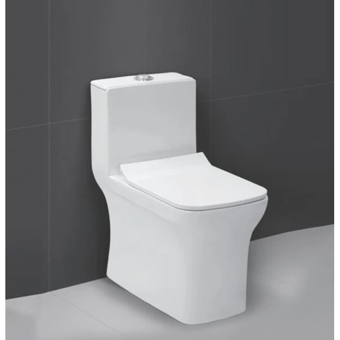 TOYO-21257 One Piece Closet P-Trap | 180 mm Horizontal Rear Rough-In | Toyo Premium White Vitreous China Skirted Modern Toilet Suite with Soft Close Seat Cover
