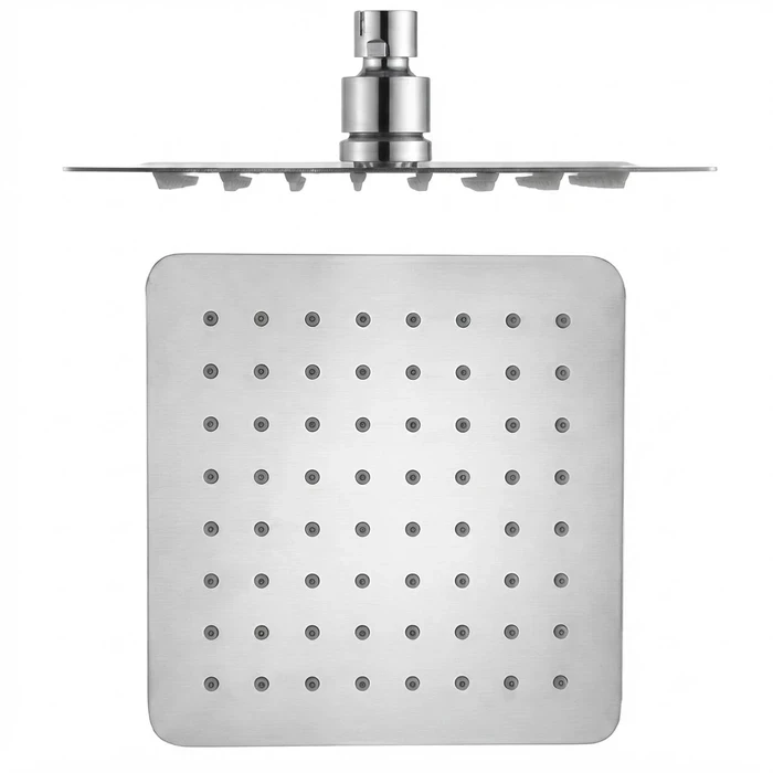 TOYO Collar SS 304 Square Rain Shower Series | 4x4, 6x6, 8x8 Inch Ultra-Slim Overhead Shower Heads | Premium Chrome-Polished Anti-Clogging Matrix with 360-Degree Swivel Brass Joint