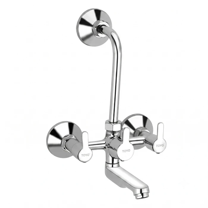 TOYO SA-52210 2 in 1 Wall Mixer | Solid Brass Body & Internals | Premium Chrome Dual Outlet Shower Valve with Long Bend Pipe, Connecting Brass Legs & Wall Flanges