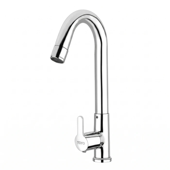 TOYO SA-52223 Swan Neck Faucet | Table Mounted Deck Design | Toyo Premium Chrome Faucet with Regular Swinging High-Arc Spout & Ergonomic Operating Handle