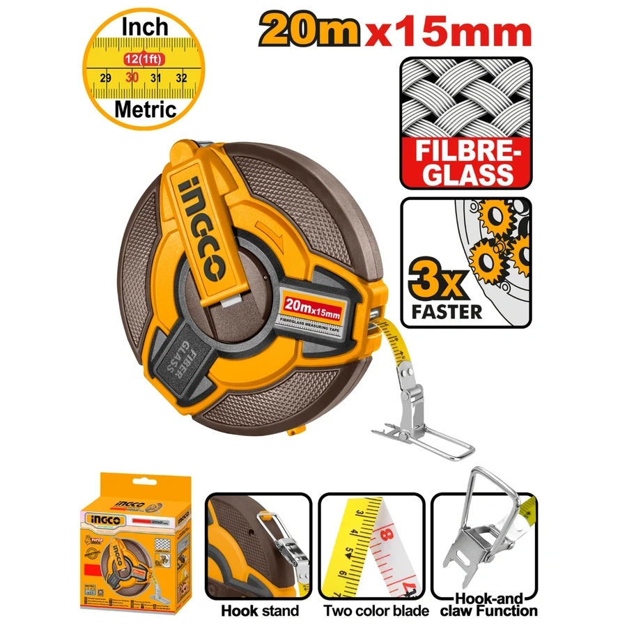 Professional Fiberglass Long Measuring Tape | HFMT1820 | 20m High-Visibility Series