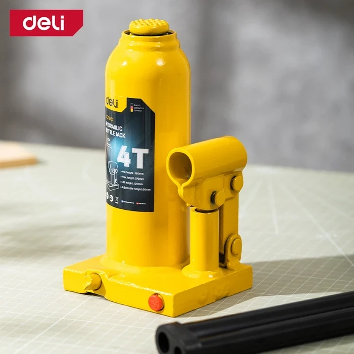 Deli Tools EDQ71004 4-Ton Hydraulic Bottle Jack | Heavy-Duty Welded Auto Lift with Safety Valve & 190mm - 370mm Height Range