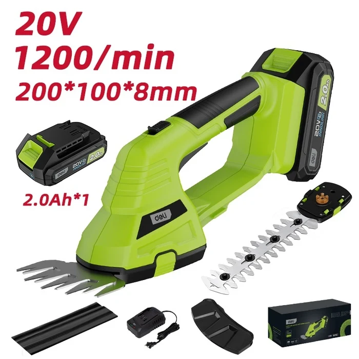 Deli 20V Cordless Grass and Shrub Shears | Dual-Function 100mm & 200mm Blade Matrix | EDG621-1