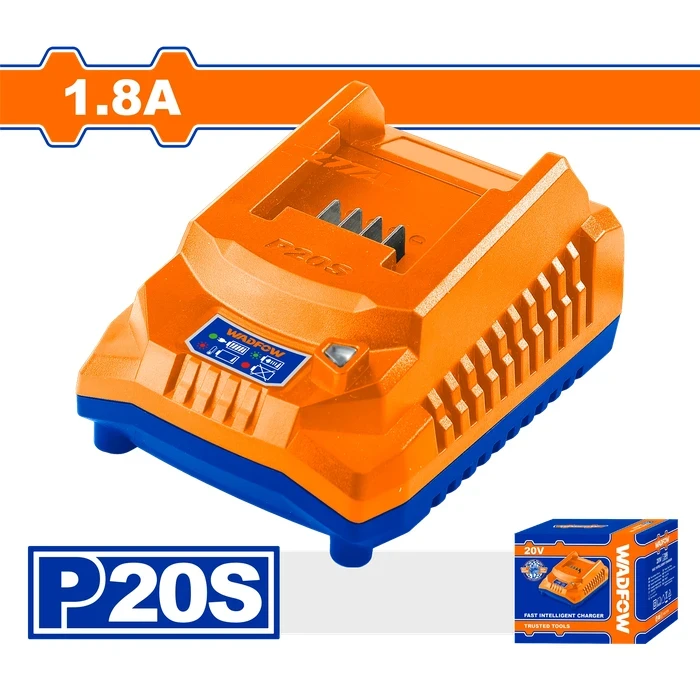 Wadfow P20s 20V Professional Lithium-Ion Battery Charger | 1.8A Smart Refueling Station with 220-240V Input, Integrated Diagnostic LED Lights & Multi-Cell Overload Protection | WFCP518