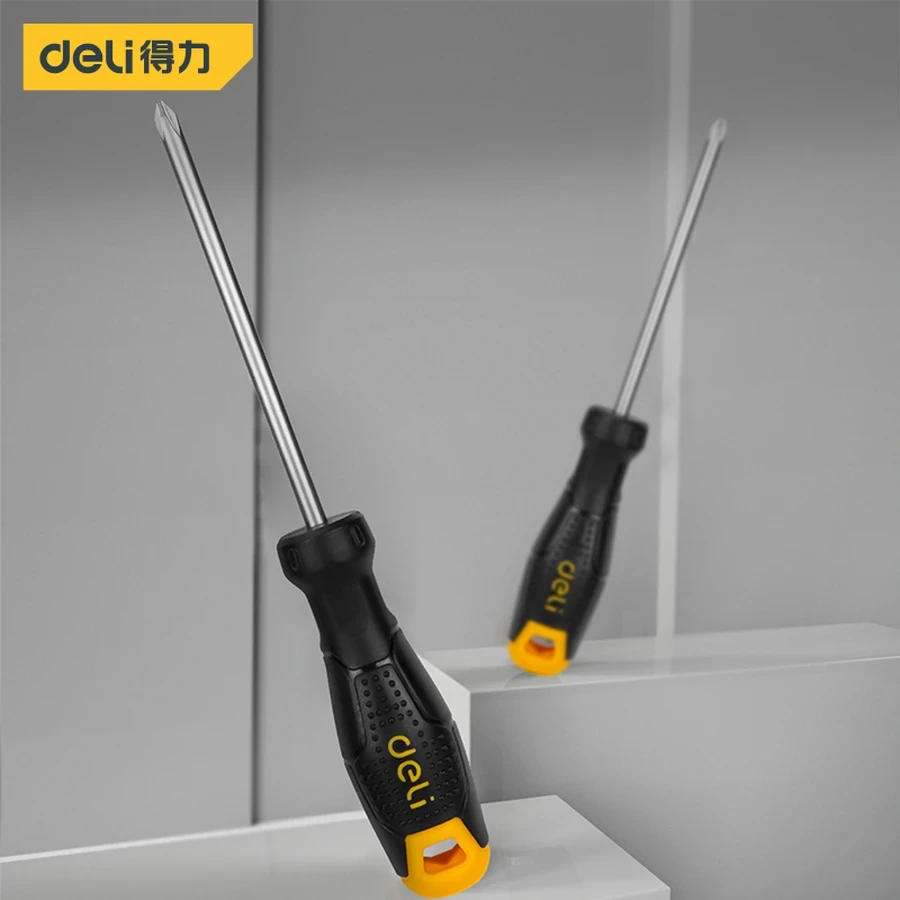Deli PH1 × 150mm Professional Long-Reach Phillips Screwdriver | Strong Magnetic Cross Tip & Cr-V Steel Shaft with Ergonomic Non-Slip Grip (Yellow/Black) | DL625150