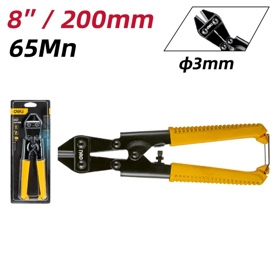 Deli Wire Cutter 8" 65Mn Manganese Steel Pliers with 56 HRC Hardness, Blackened Finish & Ergonomic PVC Handles (Yellow) | EDL2685C