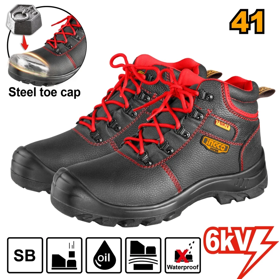 Insulated Electrical Hazard Safety Boots (Sizes 40 & 41) | Impact-Resistant Safety Toe & Anti-Slip Sole | Black & Red | SSH07IDSB Series