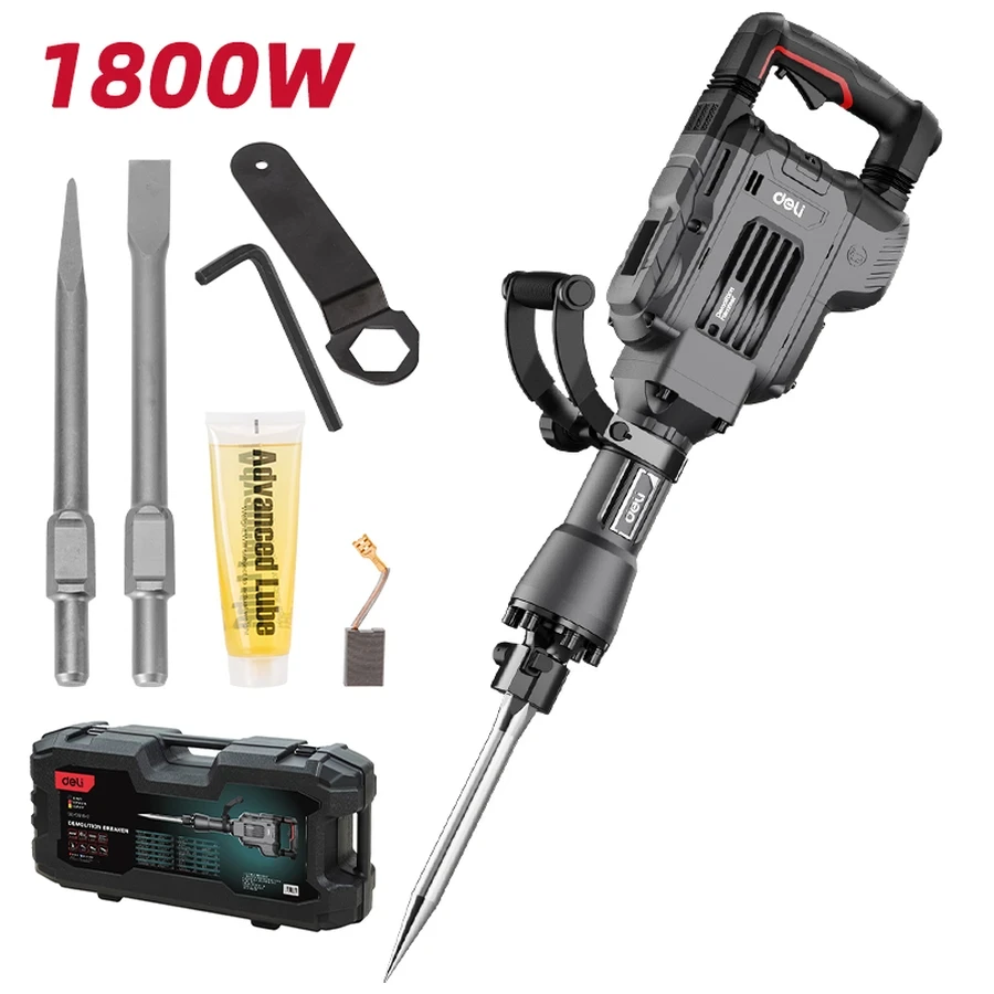 Deli 1800W Professional Heavy-Duty Demolition Breaker | Extreme 65J Impact Energy 2100 BPM Jackhammer with High-Volume Cylinder, SDS-HEX System & BMC Case | EDE-DG15-2E