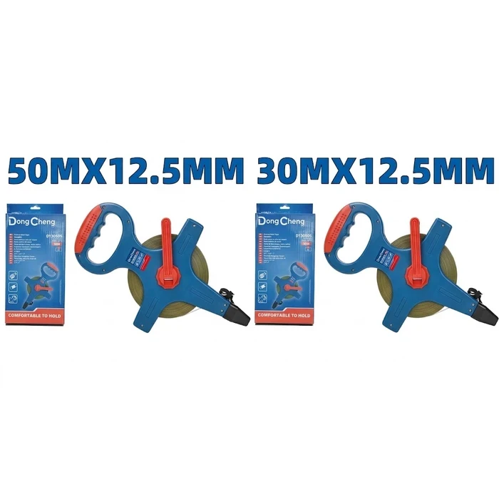 Dongcheng DG Professional Posture Steel Long Tape Series (30m/100ft & 50m/165ft) | 50# High-Tensile Carbon Steel 12.5mm Blade with Soft Handle & Metric/Inch Scales | DG Series