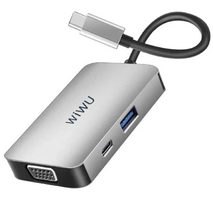 WIWU Alpha 5-in-1 USB-C Hub | 4K HDMI & VGA Dual Visual Matrix | Stereo Audio & PD Power Logic | Grey | A513HVP