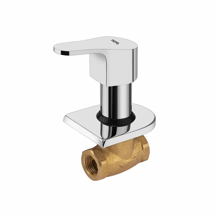 TOYO-EM-51217 Emerald Series Premium Concealed Stop Cock Upper Part | Solid Brass 20mm Internal Thread Control Trim with High-Shine Mirror Chrome Finish and Wall Flange