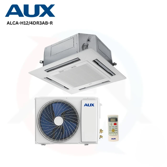 AUX 1.0 Ton Inverter Ceiling Cassette Air Conditioner | 12000 BTU 360° Airflow Split System with Slim Panel & Built-in Drain Pump | ALCA-H12/4DR3AB-R