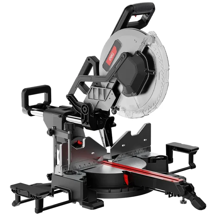 Deli Tools 2000W Heavy Duty Compound Miter Saw | 305mm (12") Blade 5000RPM Woodworking Chop Saw with Extension Bars, Clamp & Dust Bag | EDE571