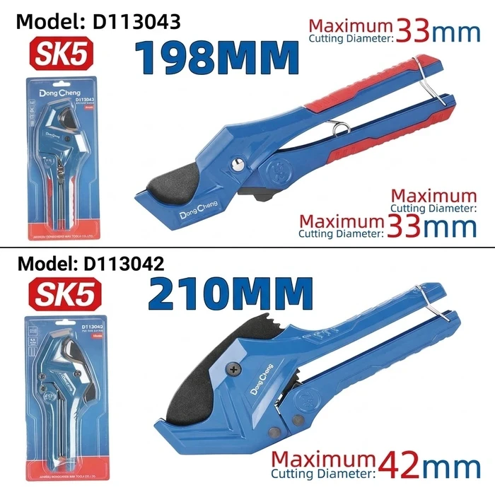 Dongcheng 33mm & 42mm Heavy Duty PVC Pipe Cutter Series | Premium SK5 Steel Blades & Auto-Open Plastic Tube Shears for PPR, CPVC, PEX & Conduit | DG Series