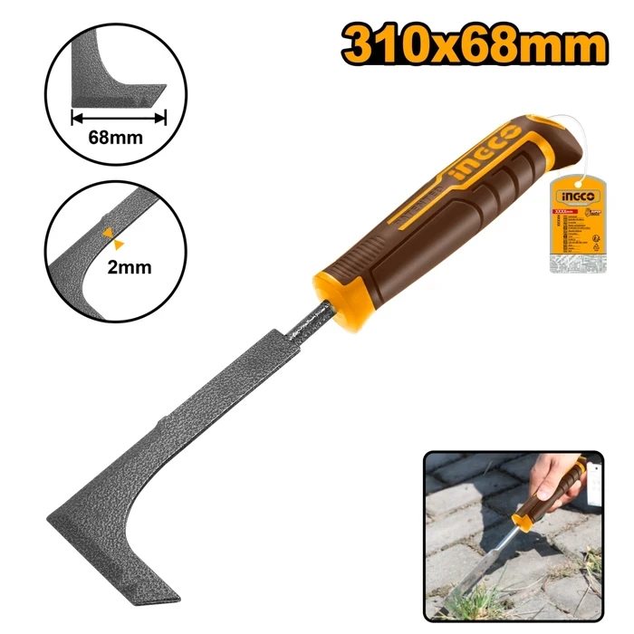 INGCO Heavy Duty Carbon Steel Weed Knife | 310mm Manual Hand Weeder & Root Extractor | 8mm Solid Rod & 68mm Width Blade with Patented Comfort Grip Handle | HWK1008